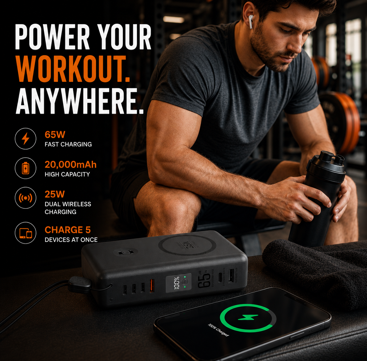 SnapAmpSi™ NxG 8™ — 20,000mAh 65W Portable Powerbank