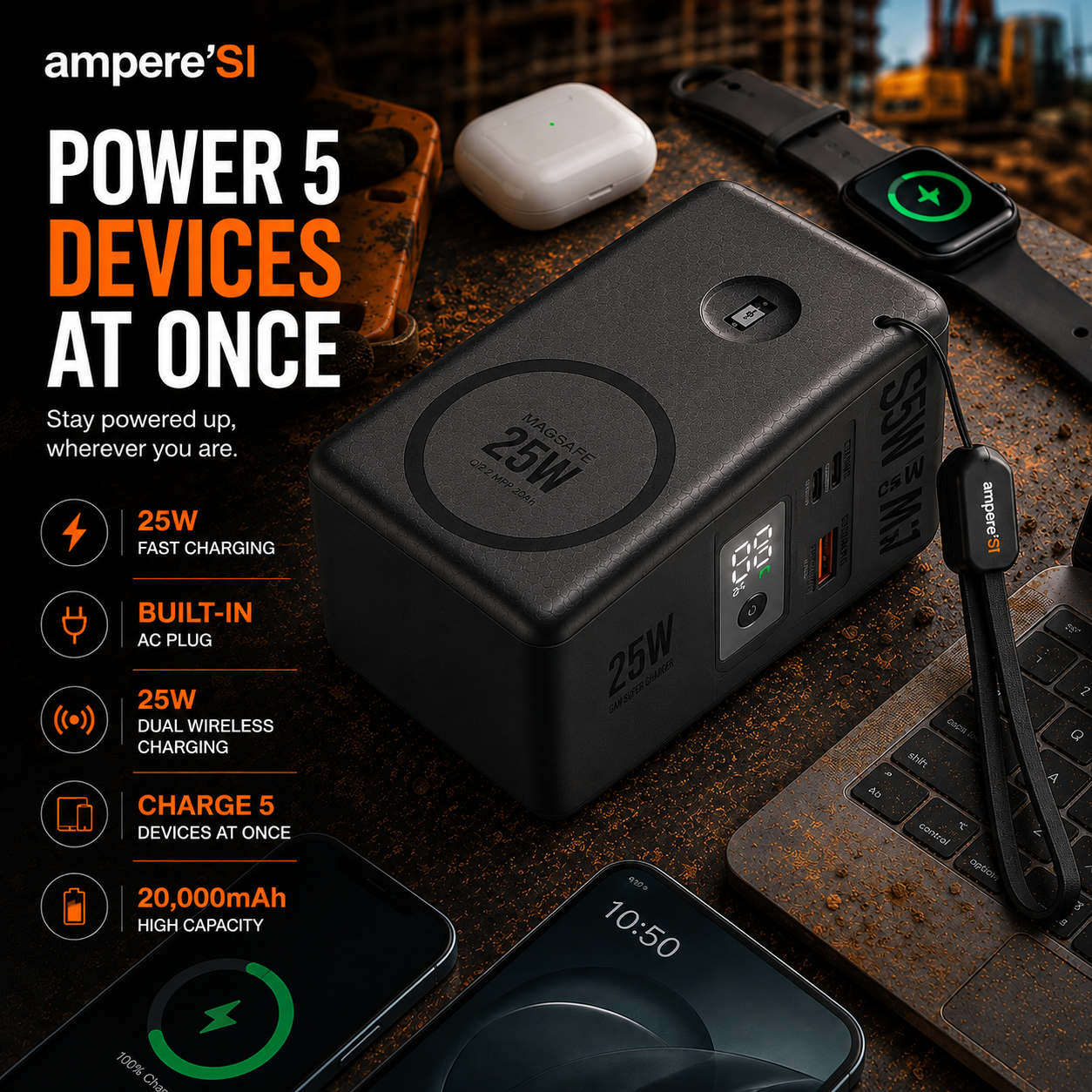 ampere'SI NxG 8™ — 20,000mAh 65W Portable Powerbank