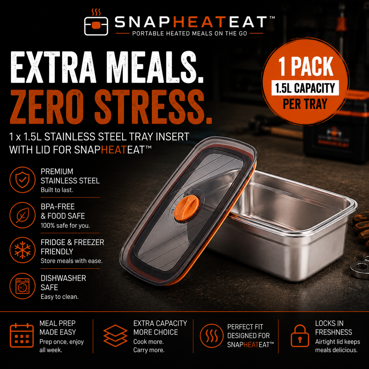 SnapHeatEat™ 1.5L Tray Insert & Lid - 1 Pack