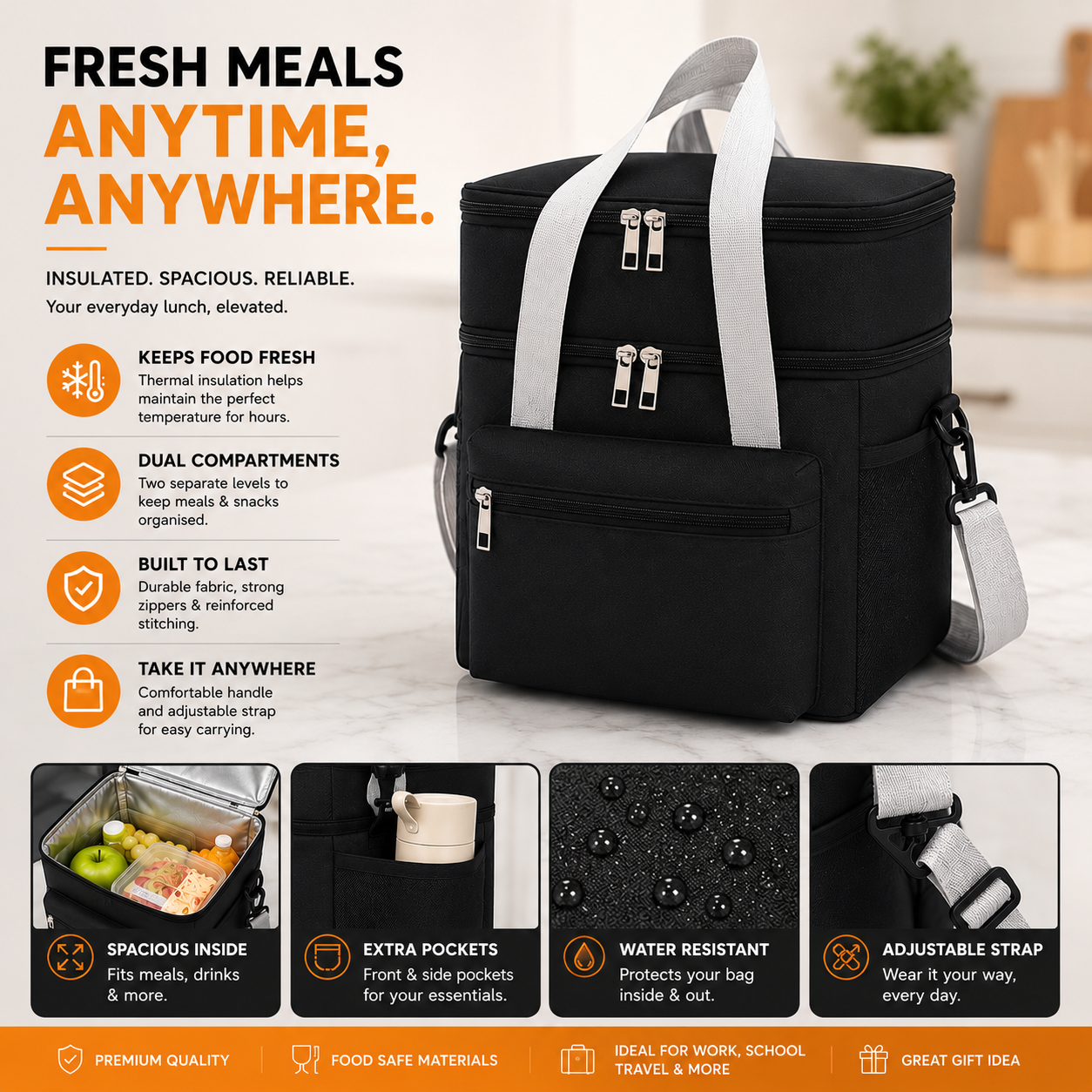 Insulated Lunch Bag - Keeps Food Fresh and Cold