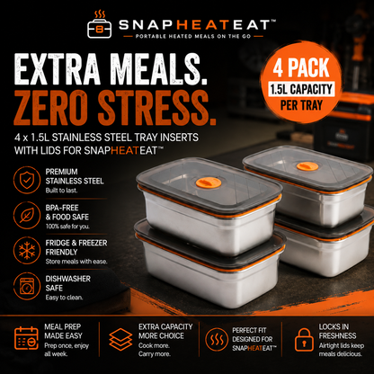 SnapHeatEat™ 1.5L Tray Insert & Lid - 4 Pack