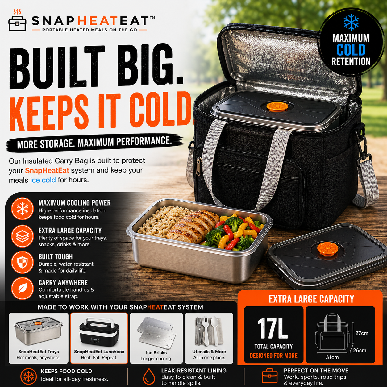 SnapHeatEat Insulated Bag - Built Big Keeps It Cold