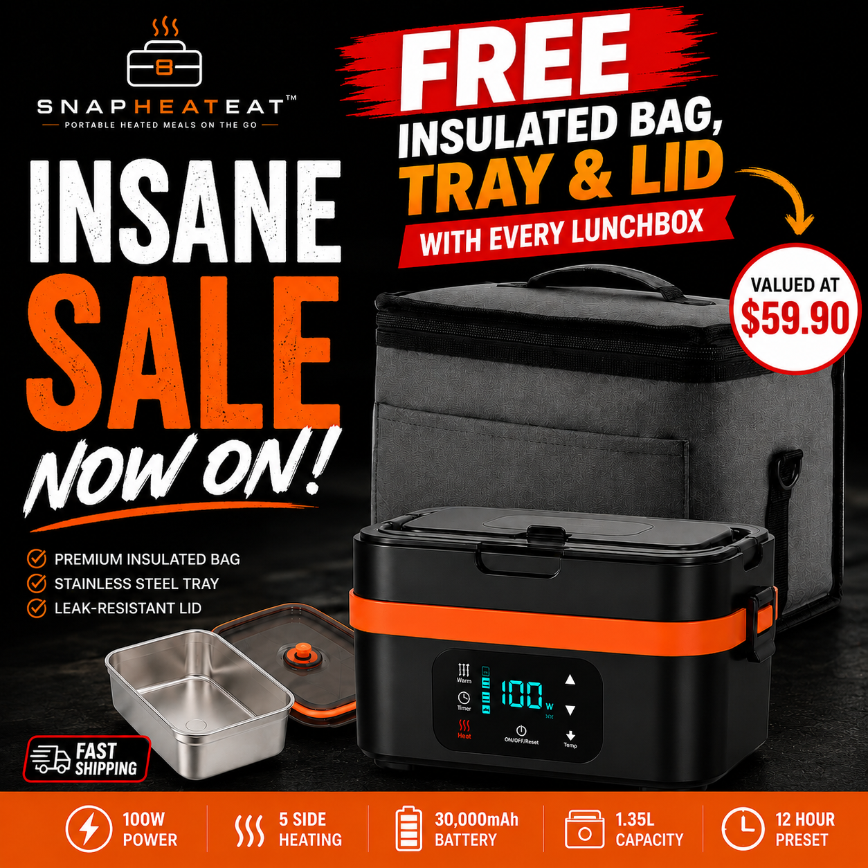 SnapHeatEat™ Original 1.35L Electric Lunch Box