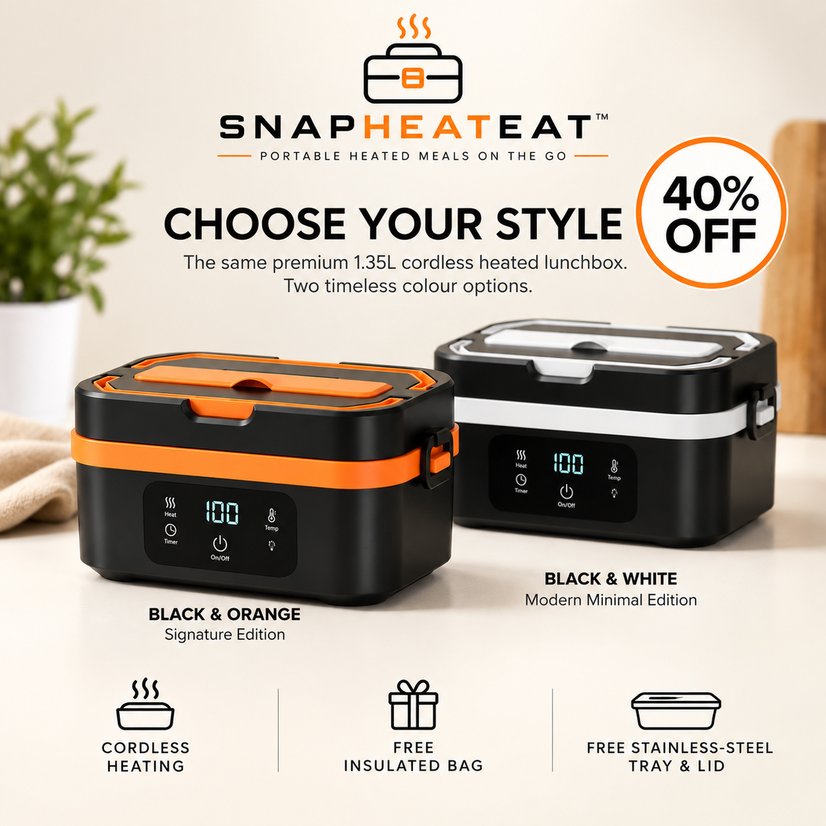 SnapHeatEat™ Original 1.35L Electric Lunch Box