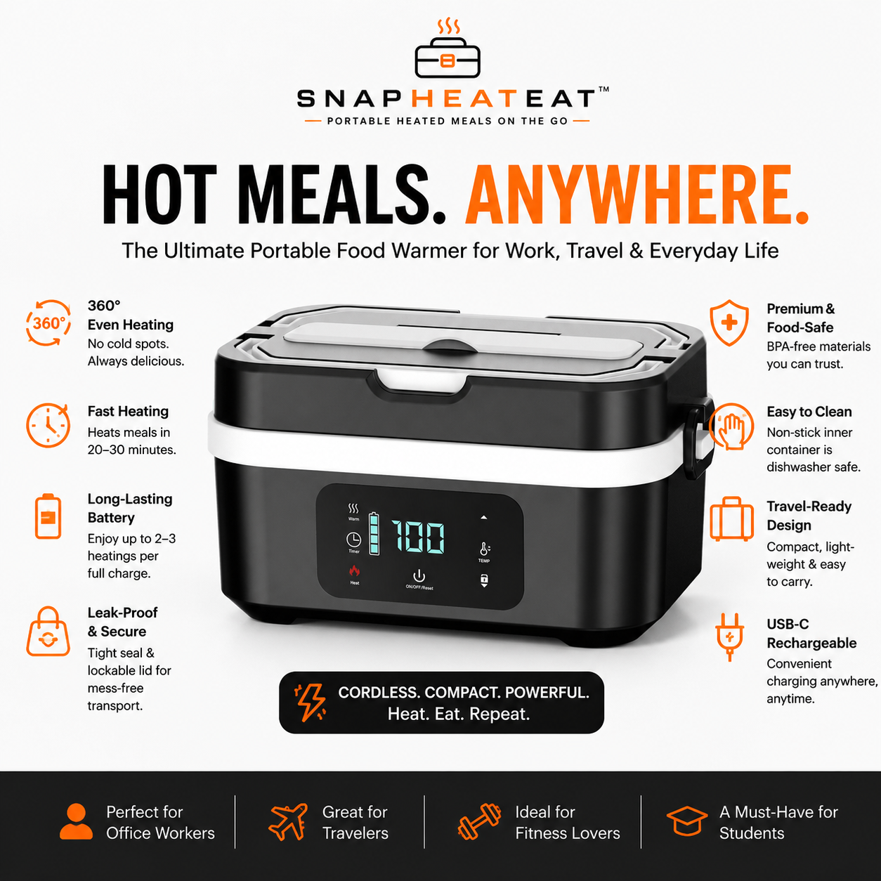 SnapHeatEat™ Original 1.35L Electric Lunch Box
