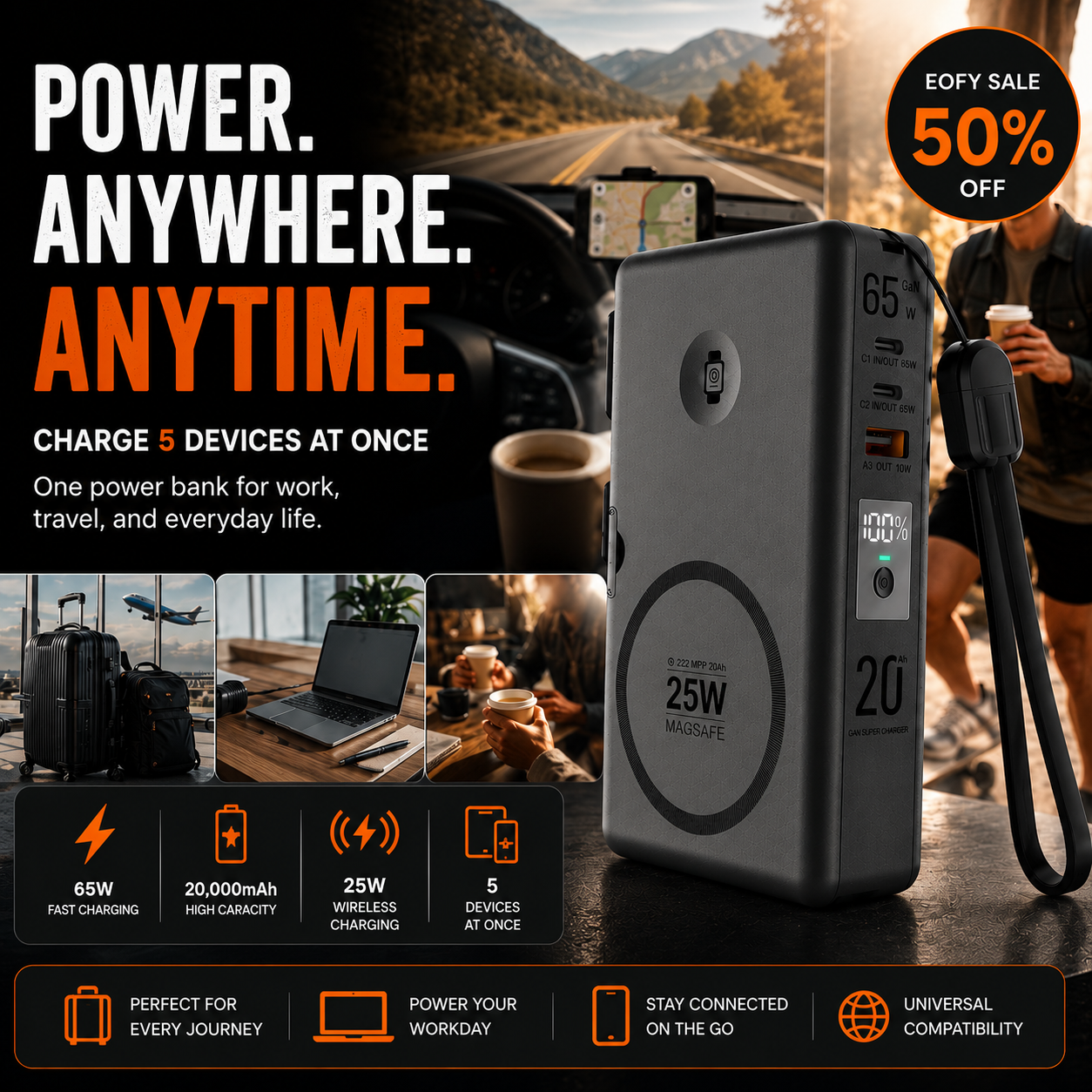 SnapAmpSi™ NxG 8™ — 20,000mAh 65W Portable Powerbank