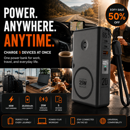 SnapAmpSi™ NxG 8™ — 20,000mAh 65W Portable Powerbank