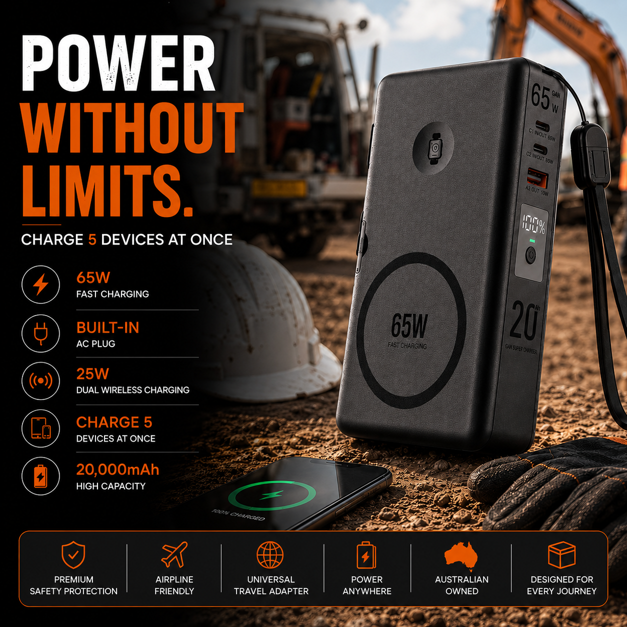 SnapAmpSi™ NxG 8™ — 20,000mAh 65W Portable Powerbank