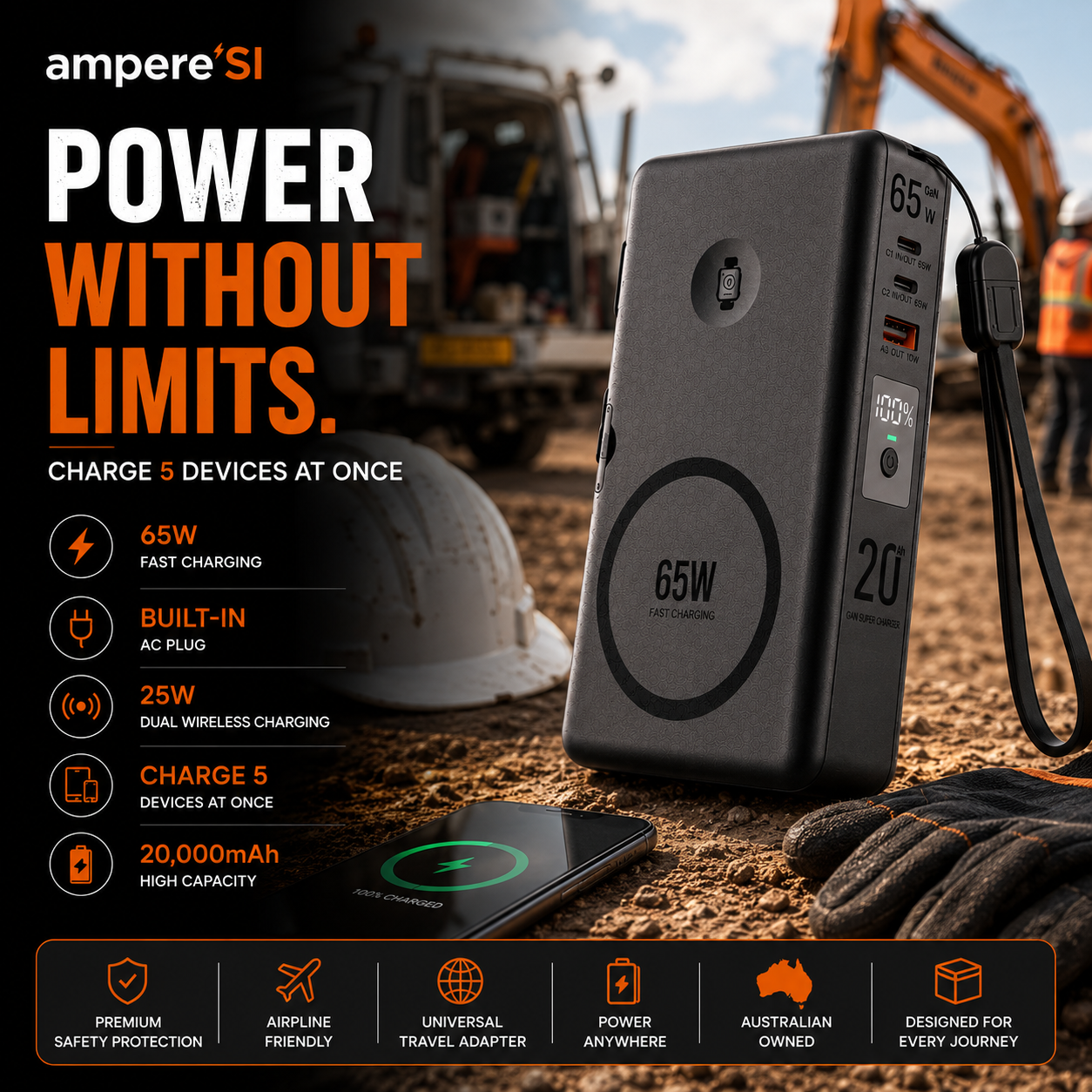 ampere'SI NxG 8™ — 20,000mAh 65W Portable Powerbank