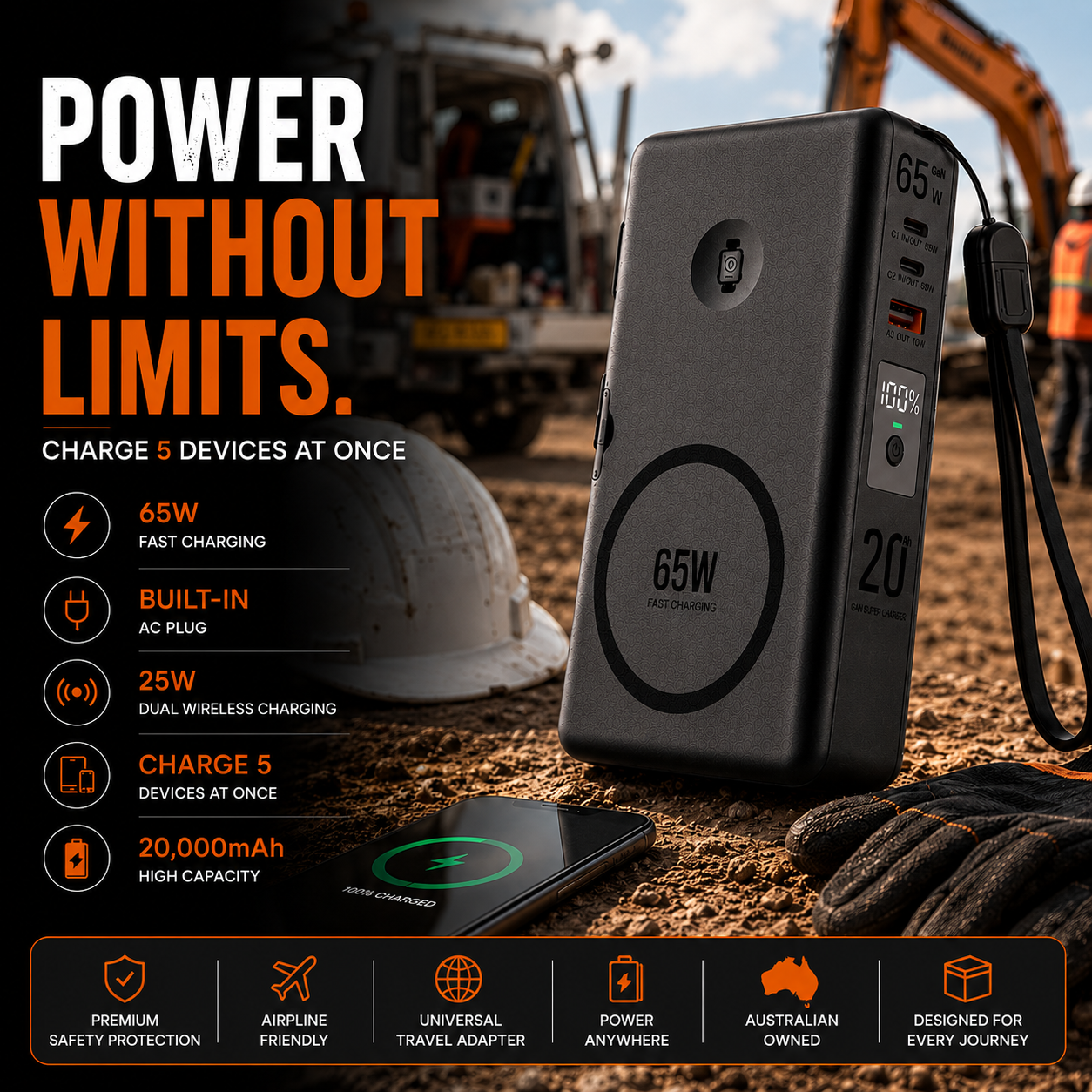 SnapAmpSi™ NxG 8™ — 20,000mAh 65W Portable Powerbank