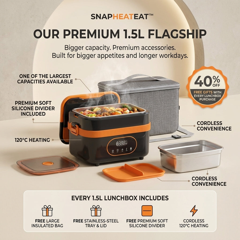 SnapHeatEat™ Huge 1.5 Electric Lunch Box with Divider
