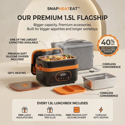 SnapHeatEat™ Huge 1.5 Electric Lunch Box with Divider