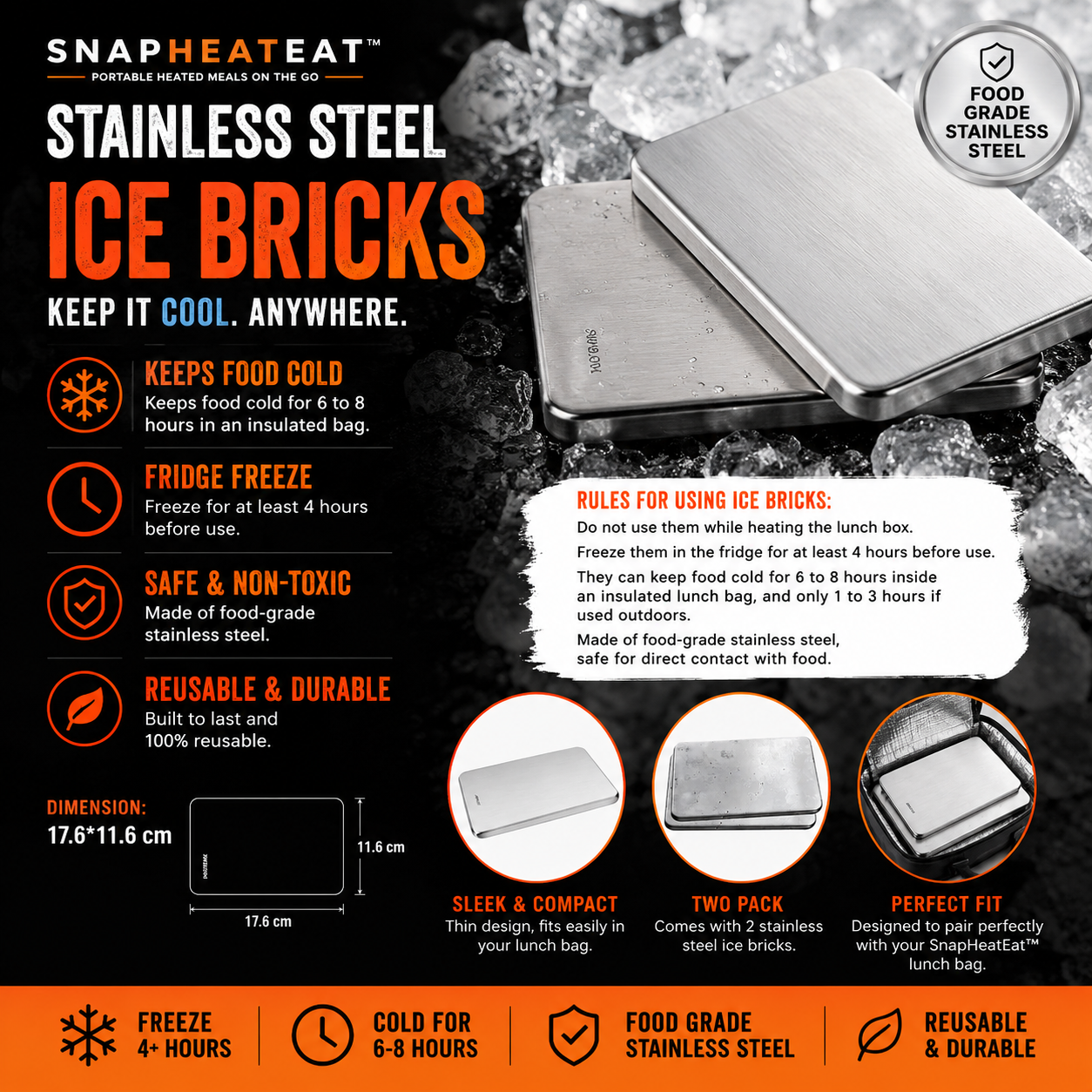Stainless Steel Ice Bricks static shot - SnapHeatEat