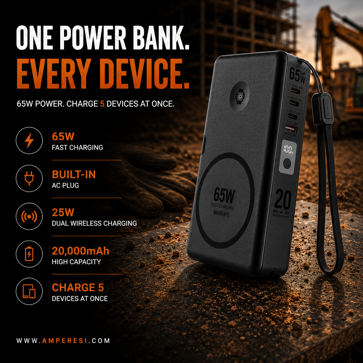 ampere'SI NxG 8™ — 20,000mAh 65W Portable Powerbank