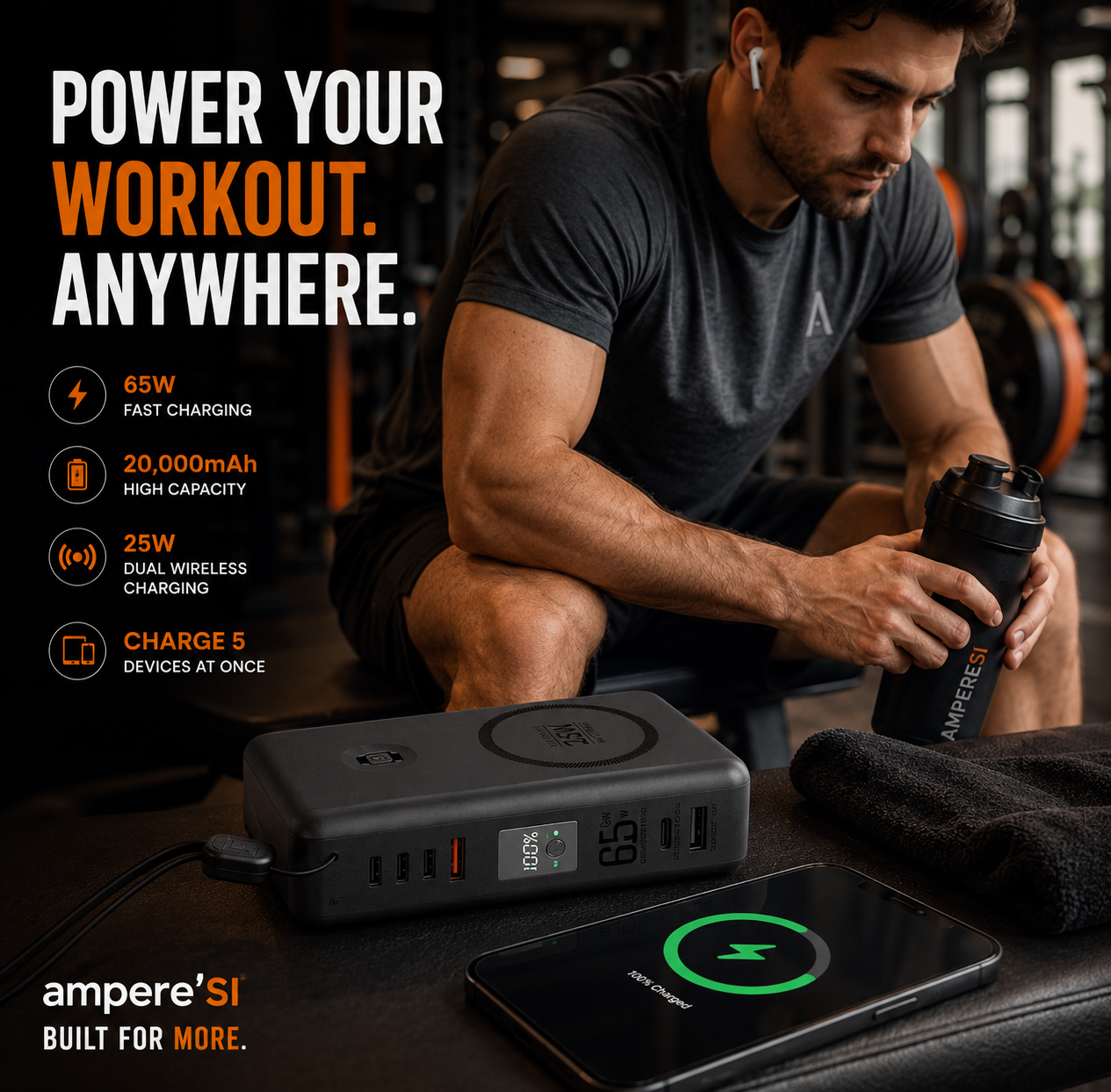 ampere'SI NxG 8™ — 20,000mAh 65W Portable Powerbank
